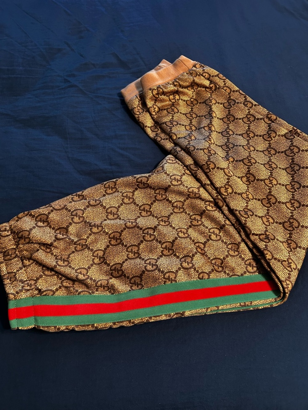 Gucci Beige Brown GG Monogram Shorts with Green Red Stripe